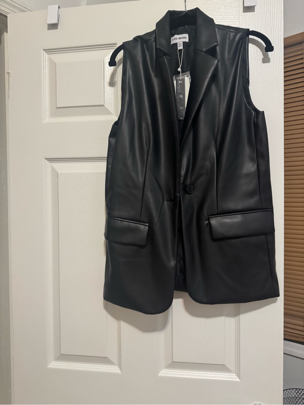 Steve Madden Black Faux Leather Sleeveless Blazer Vest